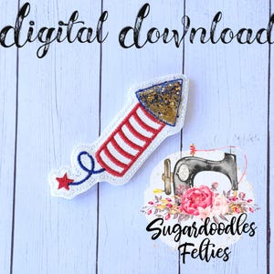 May include: Red, white, and blue glitter firework embroidery design. The design is perfect for creating festive crafts for the Fourth of July or other patriotic holidays.