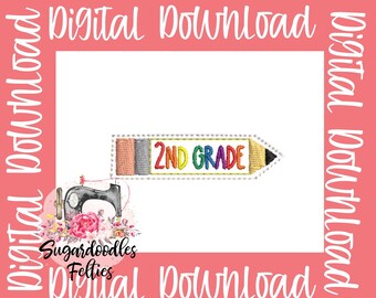 2nd Grade School Pencil Feltie File-School Feltie Files-Embroidery Designs-Grade School Embroidery Feltie Designs-ITH Design-Back to School