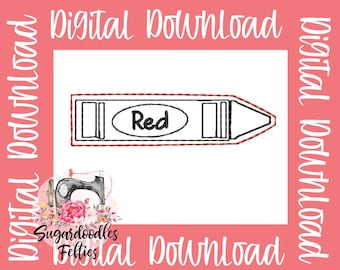 Red Crayon Feltie File-School Feltie File-Embroidery Design-Grade School Embroidery Feltie Design-ITH Design-Back to School-First Day