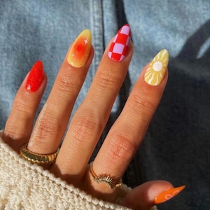 Pink, Orange, Yellow Summer Sun Nails