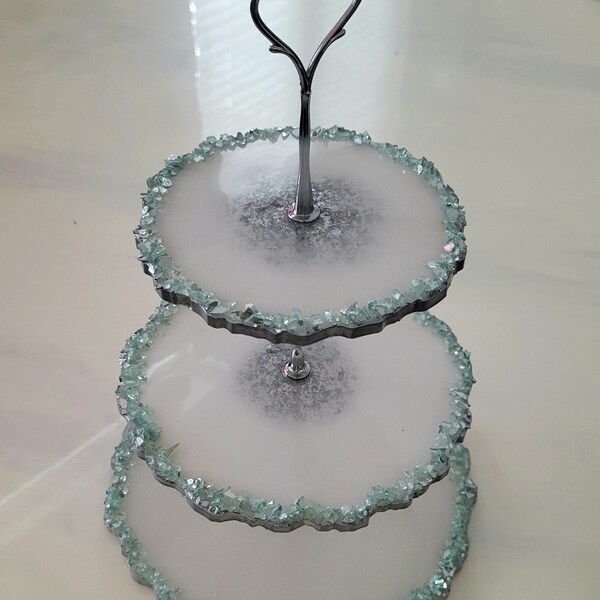 Sparkly and glamorous 3 tier cake stand, Elegant Dishware,  Decorated Serving Stand, shower cupcake stand,  Garden Party table display