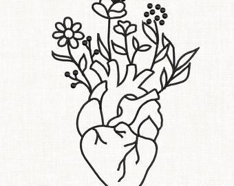 Heart With Flower Embroidery Design, Embroidery Machine