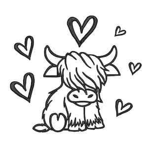Scottish Highland Cow Machine Embroidery Design
