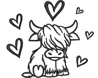 Scottish Highland Cow Machine Embroidery Design