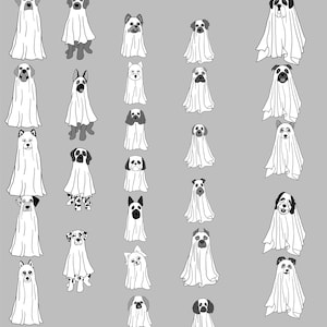 Colorless Version - 86 Ghost Dog Breeds,Ghost Dog Design,Retro Spooky Season,Boo png, Halloween
