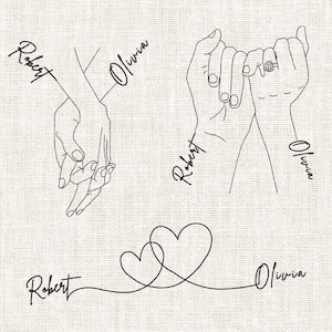 Personalized Couples Line Art Embroidery Design: Holding Hands (Digital Download)