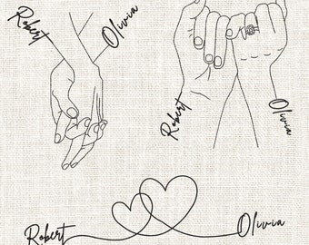 Personalized Couples Line Art Embroidery Design: Holding Hands (Digital Download)