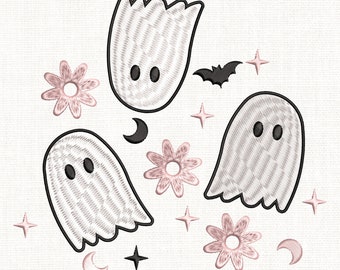 Ghost Embroidery Design, Retro Halloween Pattern (Digital File)