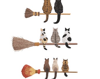 Cat Witch Embroidery Design: Halloween Machine Embroidery File (Digital Download)