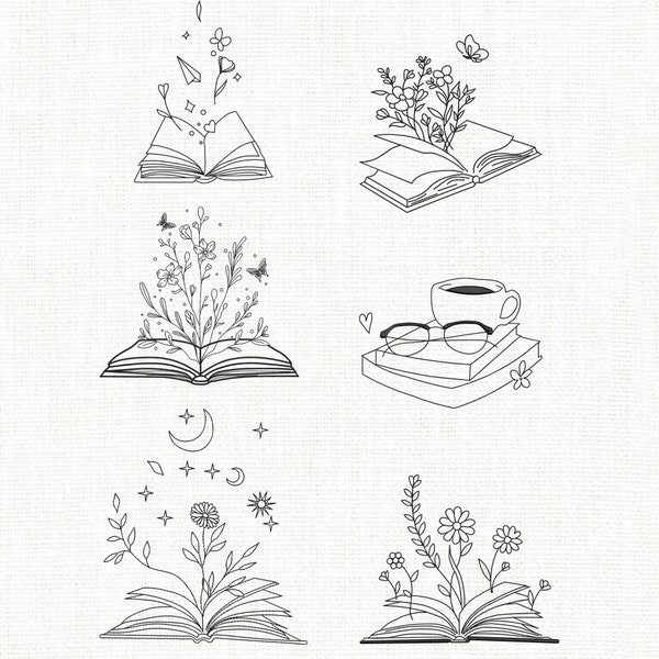 6 Blumen Buch Stickmuster,Buch mit Blumen,Buch mit Kaffee