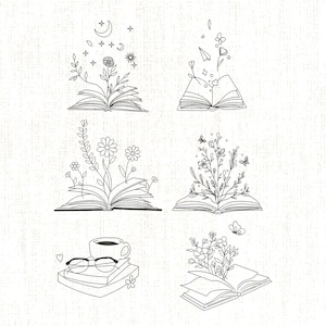 6 Floral book embroidery design,Book with Flowers ,Book with Coffee