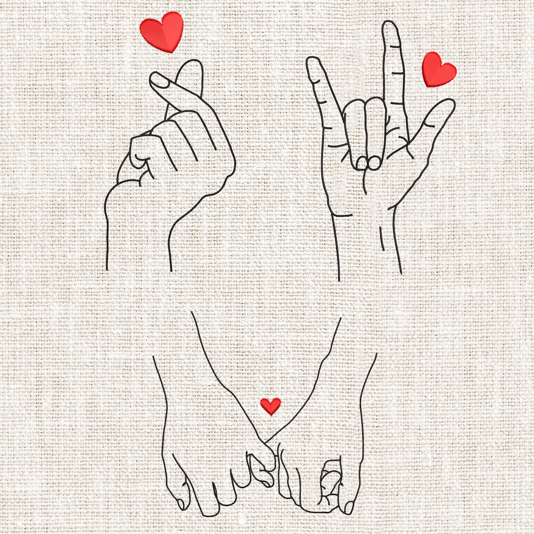 斗*様 M*n様 DAIRIKU ダイリク　LOVE-Hand Embroide Rock on Hand Embroidery Design: Couple Hands Love (digital