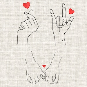 Rock On Hand Embroidery Design: Couple Hands Love (Digital Embroidery Patterns)