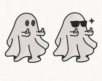 Funny Ghost Embroidery Design, Halloween Middle Finger (Digital Embroidery Pattern)