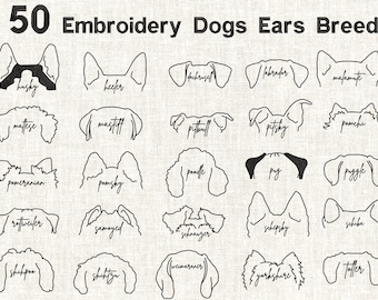 50 Dog Breed Ears Embroidery Designs: Machine Embroidery (Digital File)