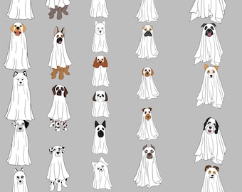 Ghost Dog Breeds PNG: Retro Halloween Clipart (Digital Download)