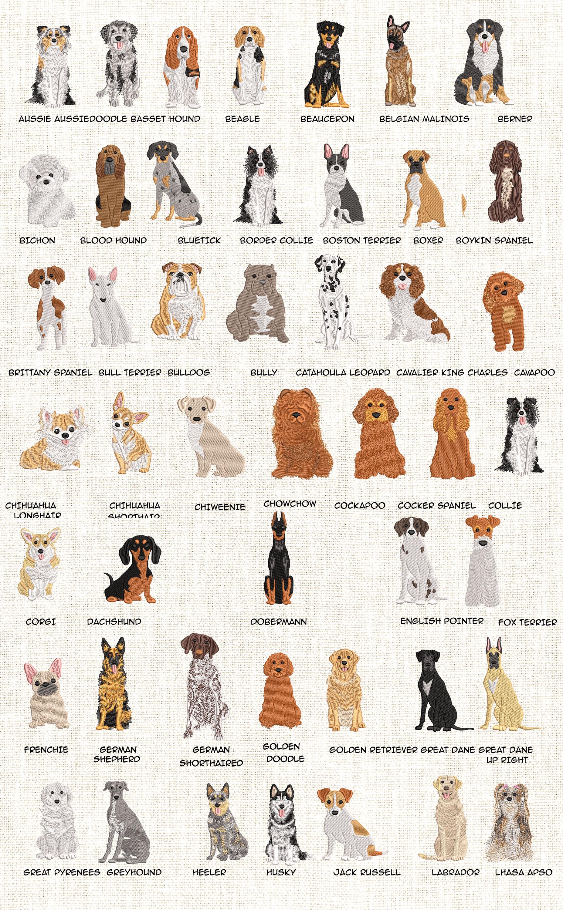 Custom Dog Breed Embroidery Design: Machine Embroidery (Digital File)