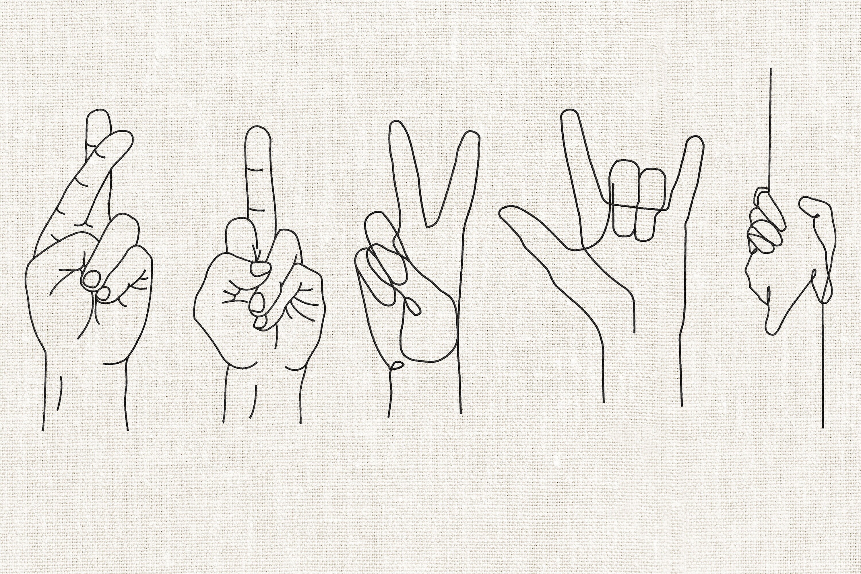 5 Middle Finger Embroidery Design,Good luck Hands,Rock Hands