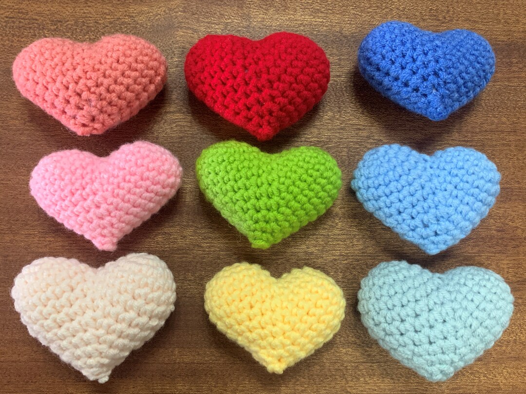 Wool Knitting Handknitted Hearts Colorful Crocheted Hearts Etsy