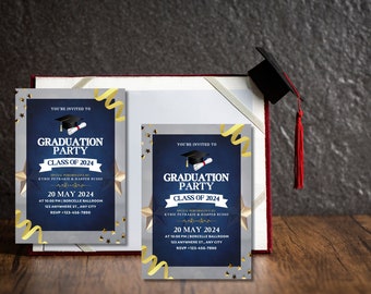 Plantilla editable de invitación para fiesta de graduación, promoción de 2024 (descarga digital)