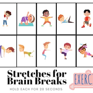 Printable Exercise Cut outs for Kids Fitness Activity Card PE Classroom Movement Break Home school Physical Education Gross Motor Skills