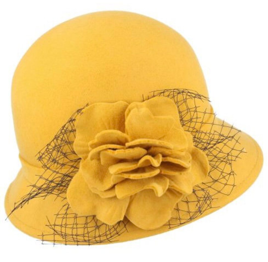 Cloche Hat Chic Vintage Wool Cloche Hat With Flower & Mesh Etsy