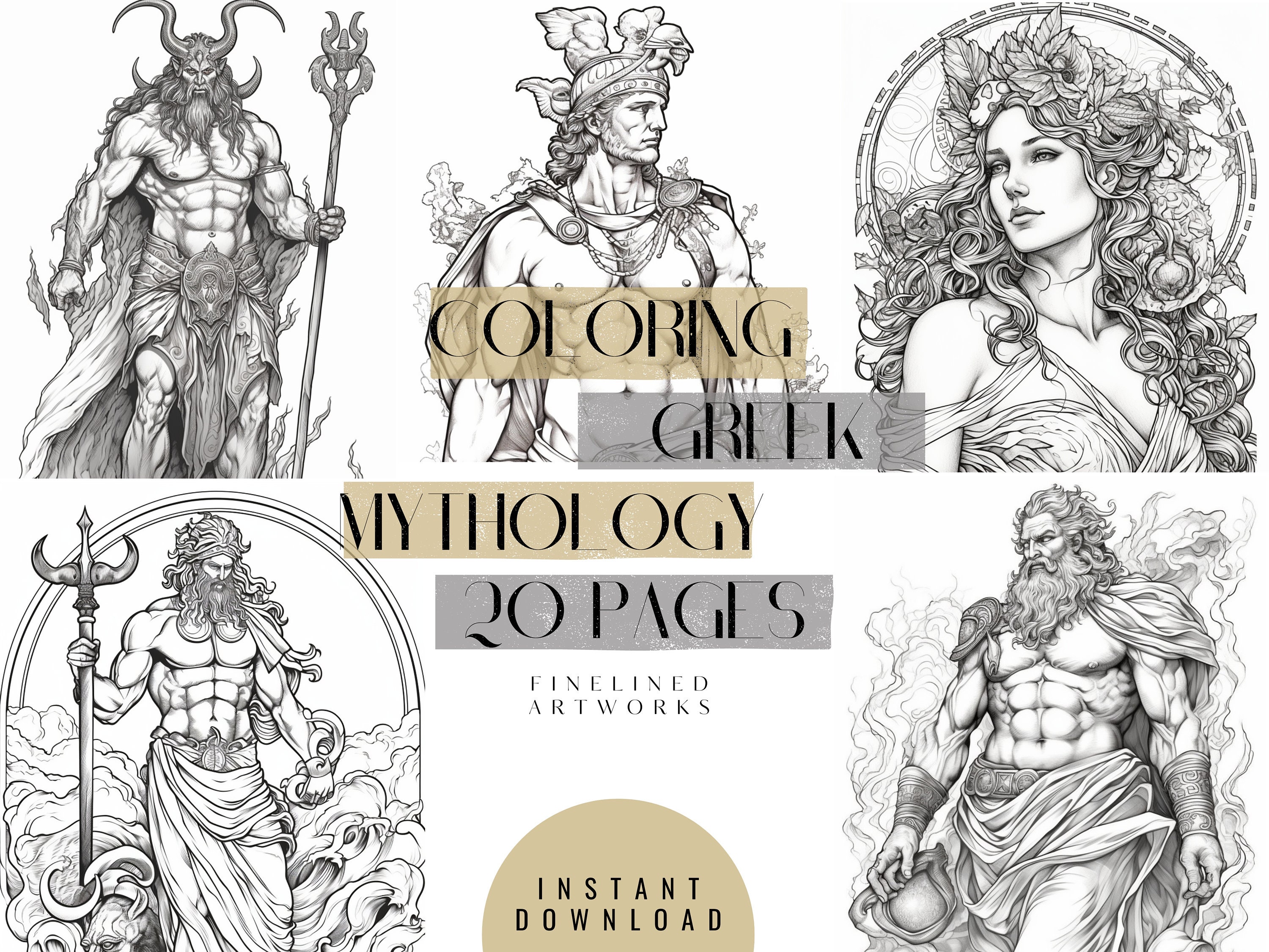 Greek Mythology Coloring Book for Adults: Explore fantastical creatures,  Greek Gods and Goddesses, and iconic symbols as you color your way