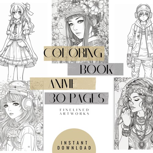Anime Coloring Pages - Etsy