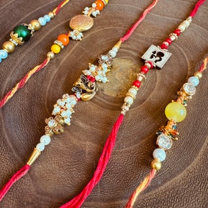 Handmade Gold Ganesha Design Rakhi For Brother - Rustic Resin & Pearl Raksha Bandhan Bracelet