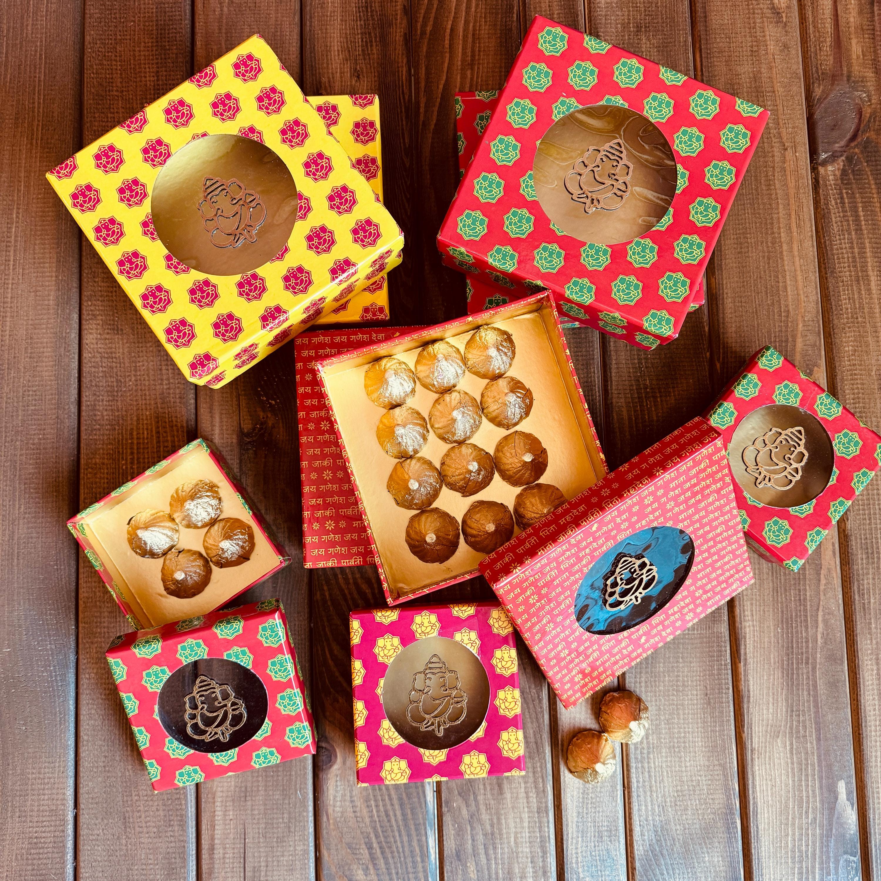 thumbnail image 2 of 24 X Personalised Happy Diwali Stickers – Mithai Box Sweet Treats – 45mm, Green Diva Design 2 of 6