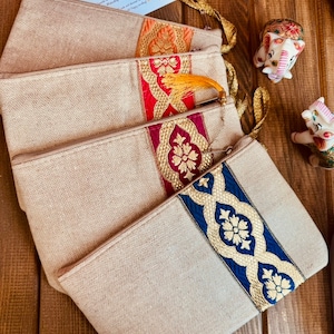 Handmade Jute Pouches for Bulk Indian Return Gift,  Housewarming Gift, Return Gift for Pooja, Jute Zipper Bags, Bridesmaid Gift, Haldi Favor