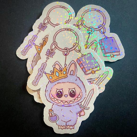 Fantasy lover labubu holographic sticker, labubu sticker, fantasy book lover,book trope stickers, labubu kindle sticker