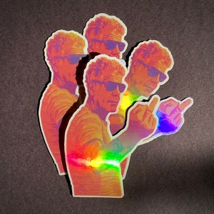 Anthony Bourdain middle finger, holographic sticker.