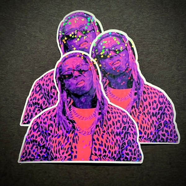 lil Wayne, pop culture holographic sticker, weezy sticker, purple.