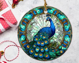 Stained Glass Peacock Christmas Ornament, Holiday Decor, Christmas Keepsake, Christmas Tree Decoration, Seasonal Gift