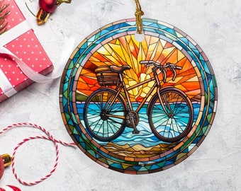 Stained Glass Bicycle Christmas Ornament, Christmas Keepsake, Christmas Tree Decoration, Gift for Cyclist, Seasonal Gift