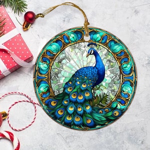 Stained Glass Peacock Christmas Ornament, Holiday Decor, Christmas Keepsake, Christmas Tree Decoration, Seasonal Gift