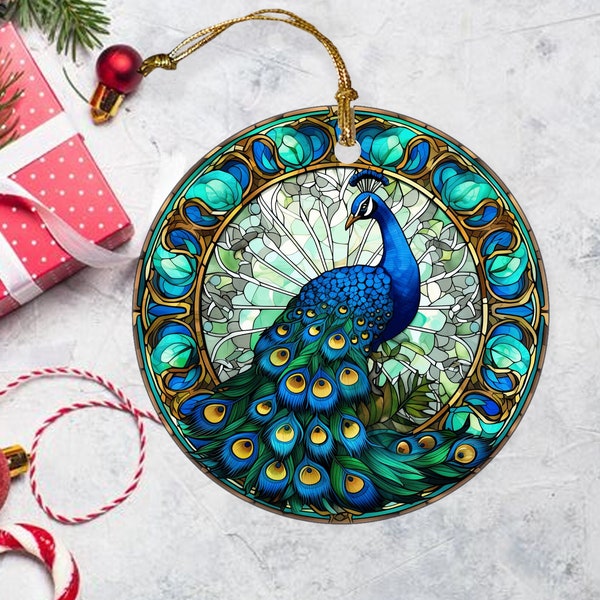 Stained Glass Peacock Christmas Ornament, Holiday Decor, Christmas Keepsake, Christmas Tree Decoration, Seasonal Gift