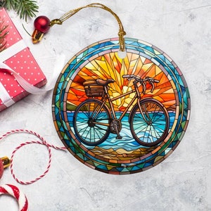 Adorno navideño de bicicleta de vidrieras, recuerdo de Navidad, decoración del árbol de Navidad, regalo para ciclista, regalo de temporada imagen 1