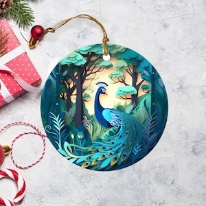 Peacock Christmas Ornament, Holiday Decor, Peacock decor, Christmas Keepsake, Christmas Tree Decoration, Seasonal Gift, 3D ornament