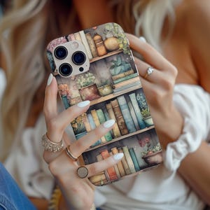 Bookcase Floral Phone Case, Bookish Flower Aesthetic, Trendy iphone 16 case, iPhone 16,15,14,13, Floral Bookshelf Art, Cute Book Lover Gift