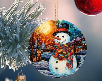 Stained Glass Snowman Christmas Ornament, Holiday Decor, Christmas Keepsake, Christmas Tree Decoration, Seasonal Gift