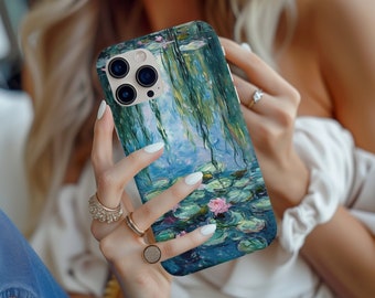 Funda para iPhone 15 con pintura de nenúfares de Claude Monet, iPhone 15 Pro Max, iPhone 14+, funda de lujo, regalo para tu mejor amigo, regalo artístico