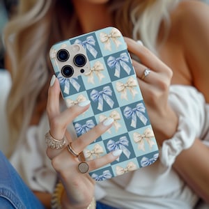 Coquette Blue iPhone Case, Cute Bow Phone Cover, Girly Blue iPhone Case, Aesthetic Blue iPhone Protector, Retro Coquette Phone Case