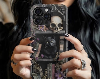 Gothic Cat lover iPhone Case,  iphone 16 Case, Bookish Phone Case, Cat Lover Phone Case, Galaxy s24,  Aesthetic Book Design, Google Pixel 9