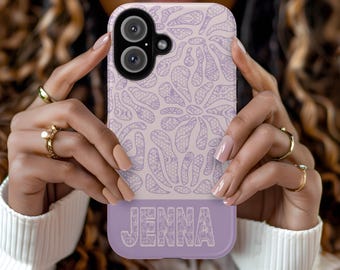Gepersonaliseerde bloemen iPhone-hoesje, aangepaste naam telefoonhoesje, luxe roségouden bloemdessin, aangepaste bloem telefoonhoes, iPhone 16, 15, 14, 13