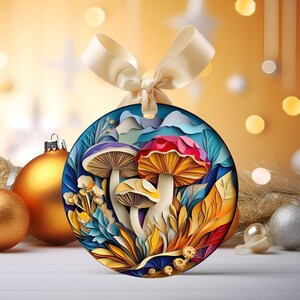 Glass Ornaments - Colorful 3D Mushroom Christmas Ornament, Nature Lover Gift, Festive Holiday Decor, Glass Bauble, Unique Xmas