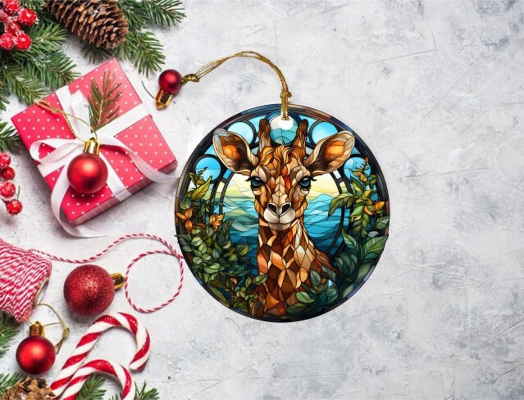 Stained Glass Giraffe Ornament, Glass Christmas Ornament, Giraffe Decor