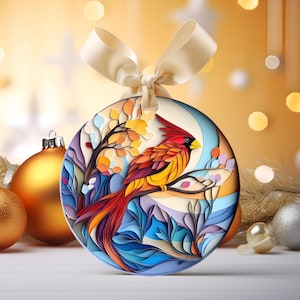 Glass Ornaments, 3D Cardinal Christmas Ornament, Bird Lovers Gift, Holiday Decor, Tree Decoration, Christmas Gift