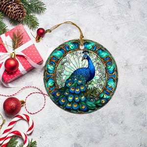 Stained Glass Peacock Christmas Ornament, Holiday Decor, Christmas Keepsake, Christmas Tree Decoration, Seasonal Gift